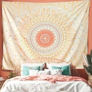 Yellow Floral Mandala Boho Tapestry Wall Hanging Decor Throw 59"x49" NEW